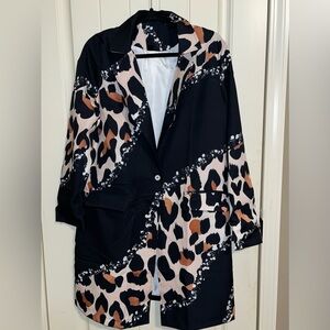 Stylish Leopard Print Women's Long Blazer